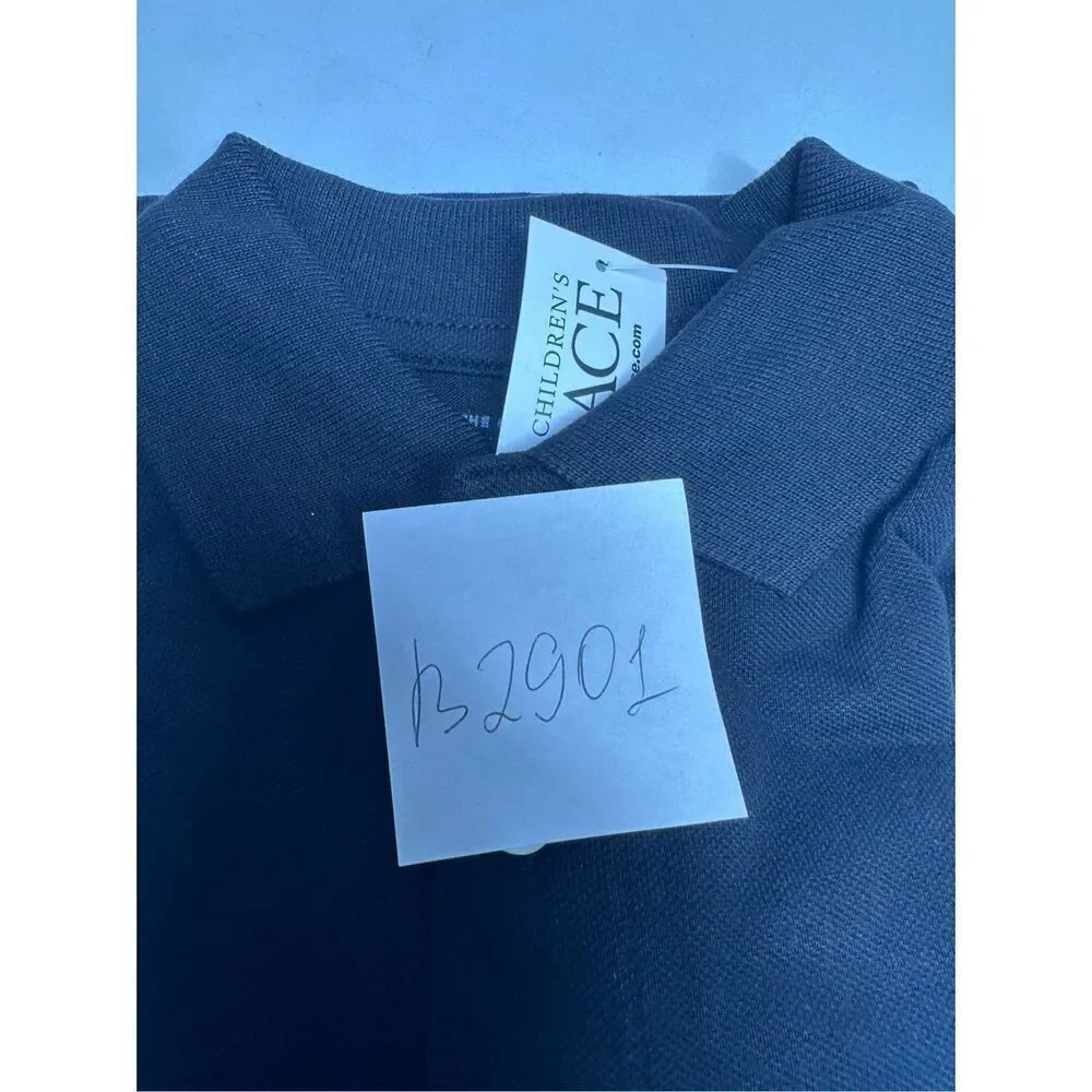 NWT The Childrens Place Boys Black Cotton Pique Short Sleeve Polo Size Small